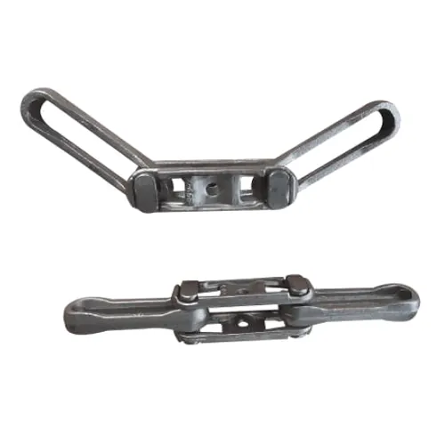 Drop-forged rivetless chain with trolley attachments