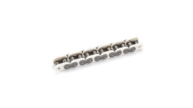 Non-marking chain with plastic rollers