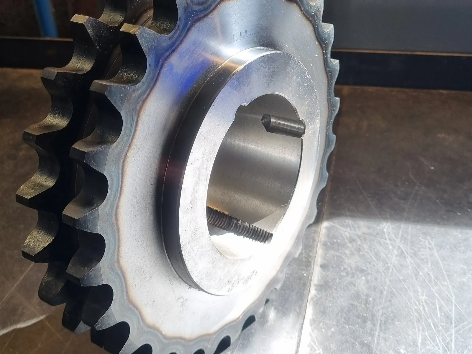 Duplex taper-bore sprocket with hardened teeth, on the workshop bench